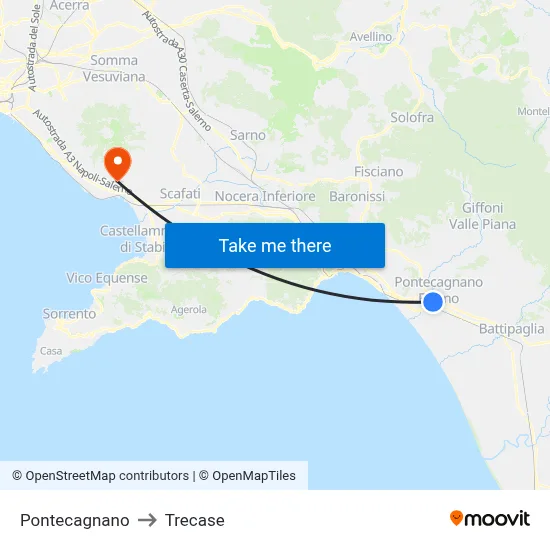 Pontecagnano to Trecase map