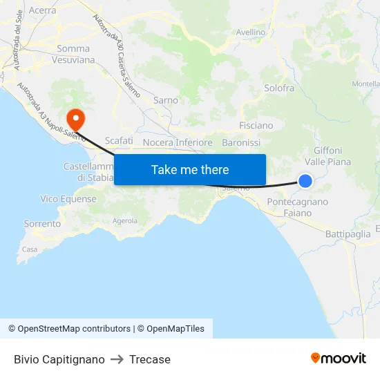 Capitignano Junction to Trecase map