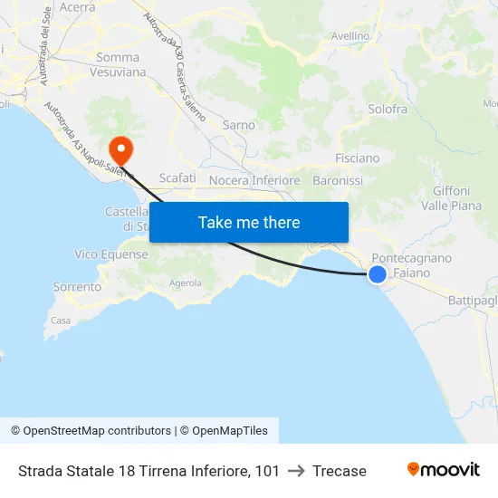State Road 18 Tyrrhenian Lower, 101 to Trecase map