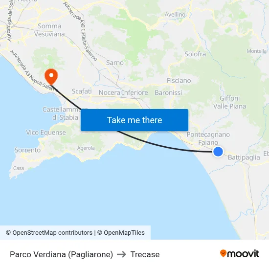 Verdiana Park (Pagliarone) to Trecase map