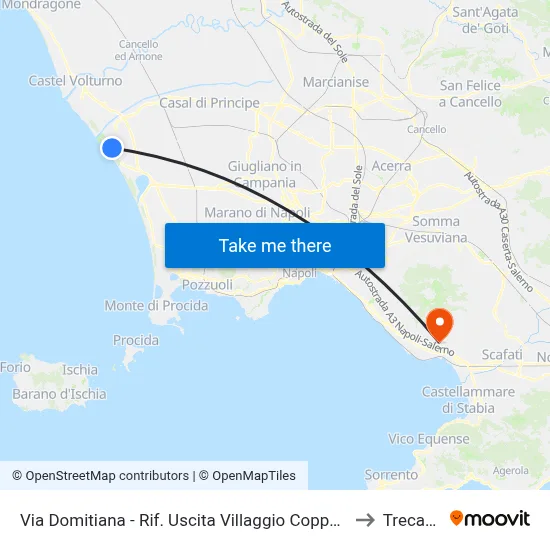 Via Domitiana - Villaggio Coppola Exit to Trecase map