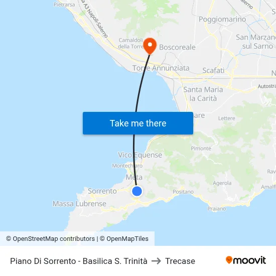 Piano Di Sorrento - Holy Trinity Basilica to Trecase map