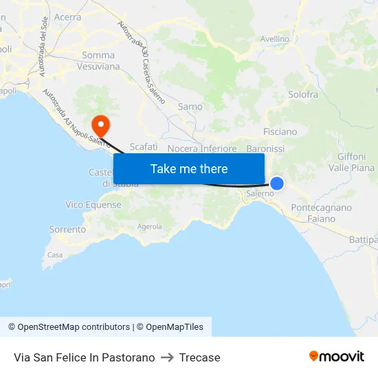 Via San Felice In Pastorano to Trecase map