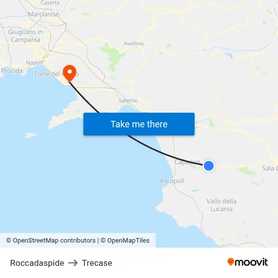 Roccadaspide to Trecase map