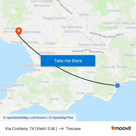 Coastal Road, 74 (Vietri S.M.) to Trecase map