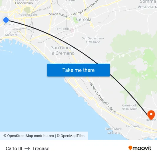 Carlo III to Trecase map