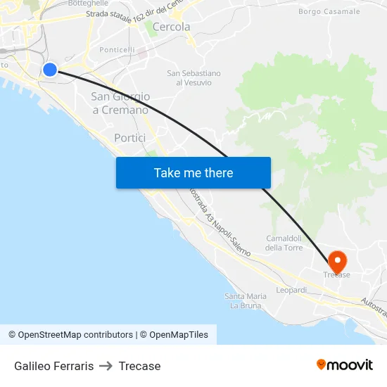 Galileo Ferraris to Trecase map