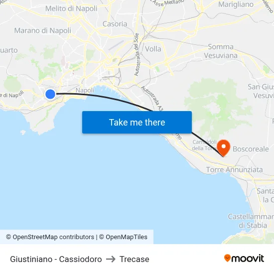 Giustiniano - Cassiodoro to Trecase map