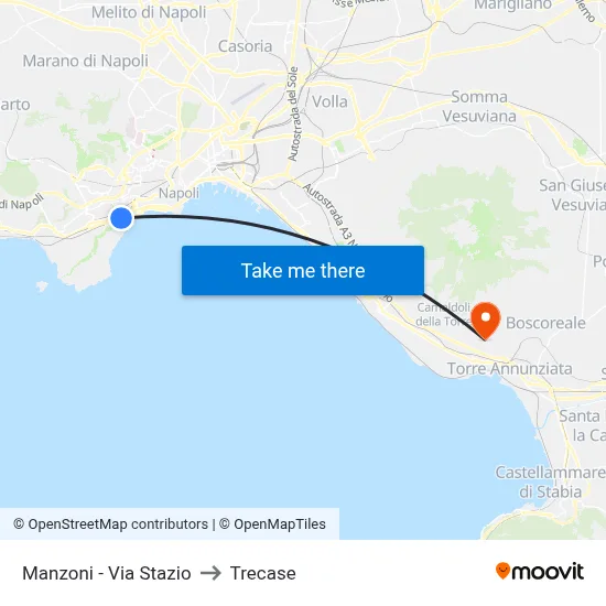 Manzoni - Stazio Street to Trecase map