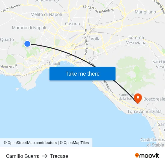 Camillo Guerra to Trecase map