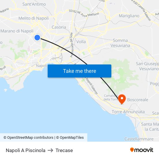 Napoli A Piscinola to Trecase map