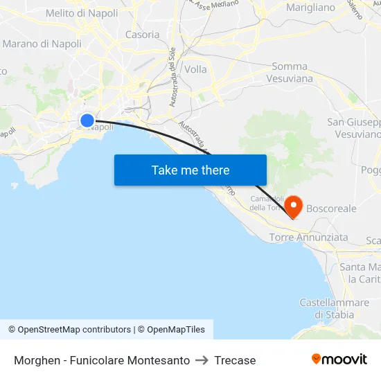 Morghen - Montesanto Funicular to Trecase map