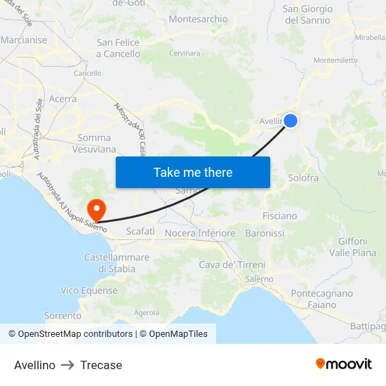 Avellino to Trecase map