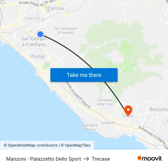 Manzoni - Sports Palace to Trecase map