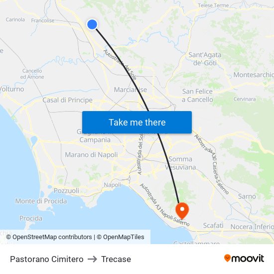 Pastorano Cimitero to Trecase map