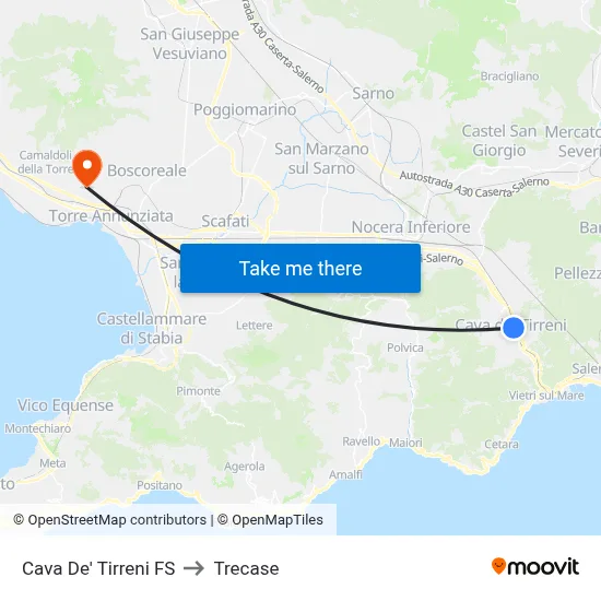 Cava De' Tirreni Station to Trecase map