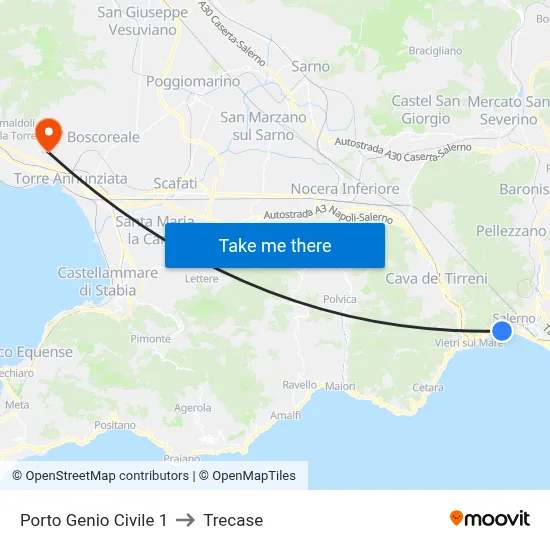 Civil Engineering Port 1 to Trecase map