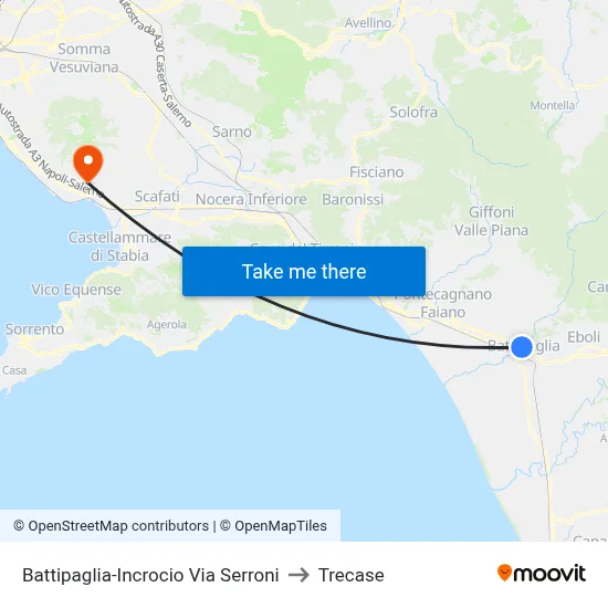 Battipaglia-Serroni Street Junction to Trecase map