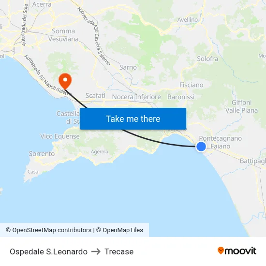 San Leonardo Hospital to Trecase map