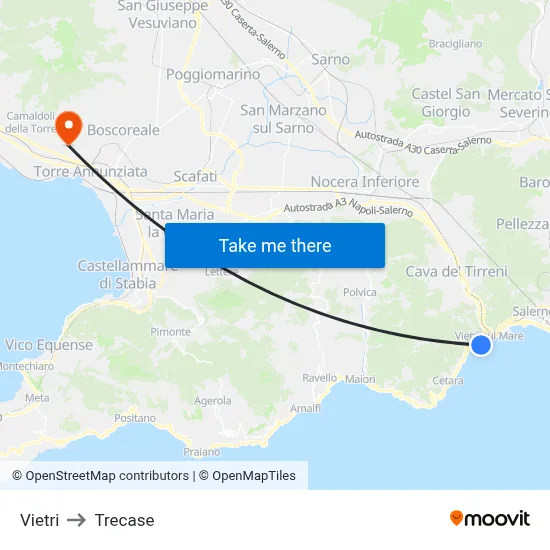 Vietri to Trecase map