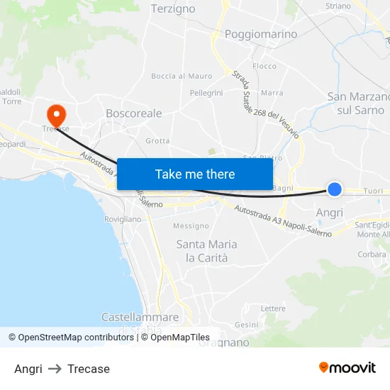 Angri to Trecase map