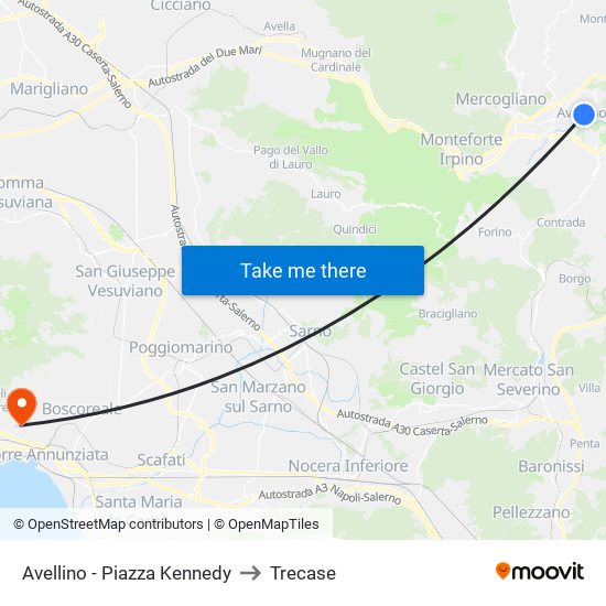 Avellino - Piazza Kennedy to Trecase map