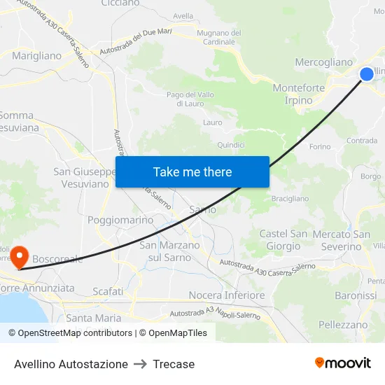 Avellino Bus Station to Trecase map
