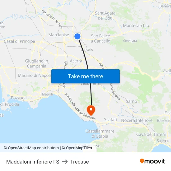 Maddaloni Lower Station to Trecase map