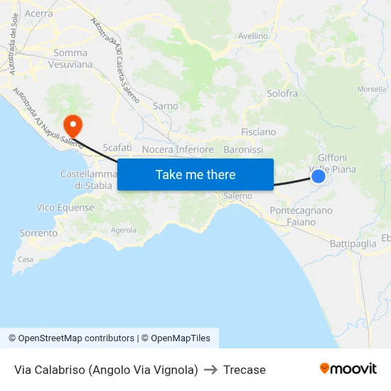 Via Calabriso (Corner of Via Vignola) to Trecase map