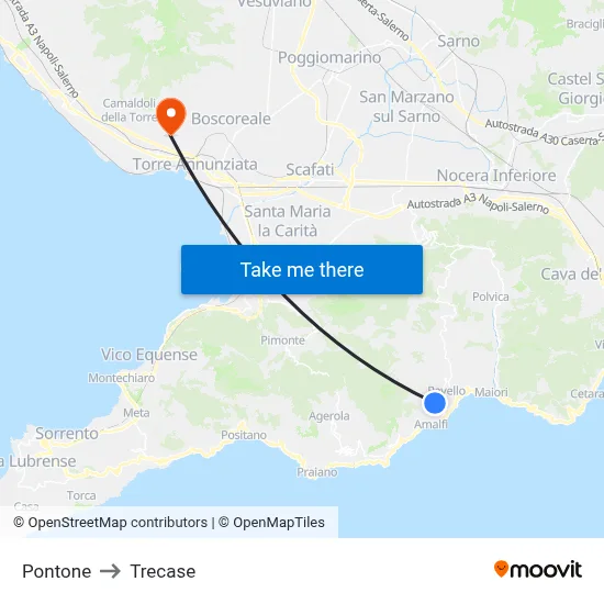 Pontone to Trecase map
