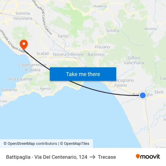 Battipaglia - Del Centenario Street, 124 to Trecase map