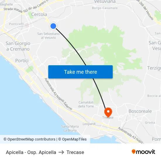 Apicella - Apicella Hospital to Trecase map
