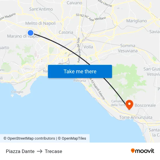 Dante Square to Trecase map
