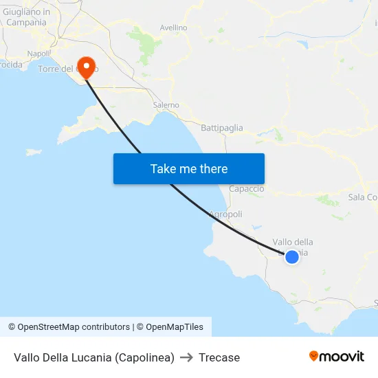 Vallo Della Lucania (Terminal) to Trecase map