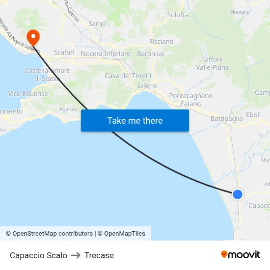 Capaccio Station to Trecase map