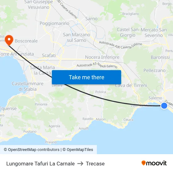 Tafuri La Carnale Seafront to Trecase map