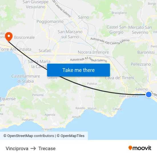 Vinciprova to Trecase map