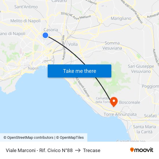 Viale Marconi - Rif. Civico N°88 to Trecase map