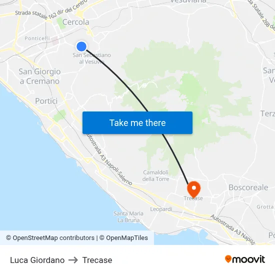 Luca Giordano to Trecase map