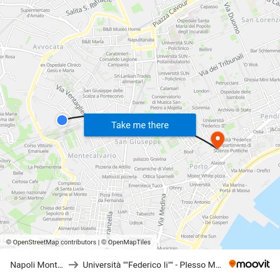 Napoli Montesanto to Università ""Federico Ii"" - Plesso Mezzocannone 4 map