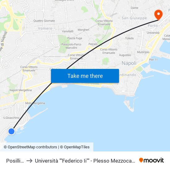 Posillipo to Università ""Federico Ii"" - Plesso Mezzocannone 4 map