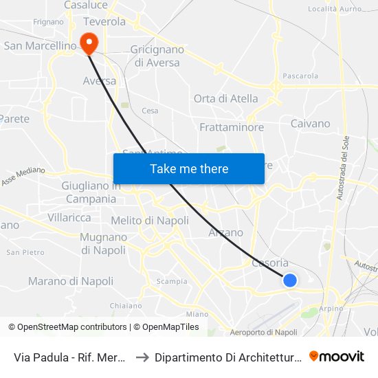 Via Padula - Rif. Mercato Ortofrutticolo to Dipartimento Di Architettura E Disegno Industriale map