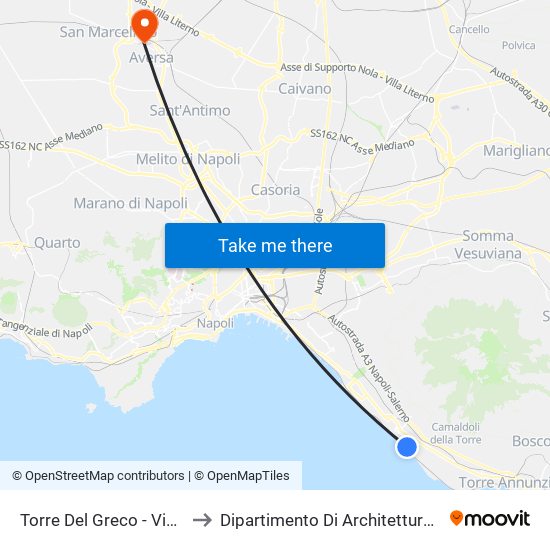Torre Del Greco - Via De Gasperi, 130 to Dipartimento Di Architettura E Disegno Industriale map