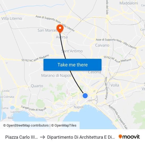 Piazza Carlo III - Alifana to Dipartimento Di Architettura E Disegno Industriale map
