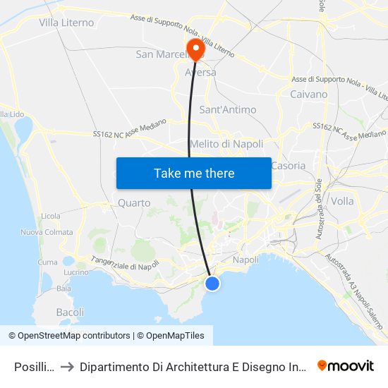 Posillipo to Dipartimento Di Architettura E Disegno Industriale map