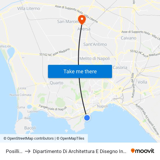 Posillipo to Dipartimento Di Architettura E Disegno Industriale map