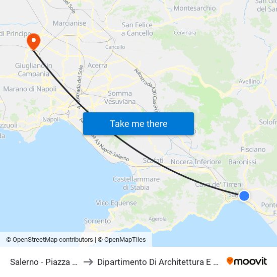 Salerno - Piazza Montpellier to Dipartimento Di Architettura E Disegno Industriale map
