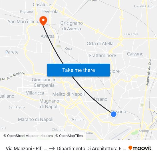 Via Manzoni - Rif. Civico N° 42 to Dipartimento Di Architettura E Disegno Industriale map