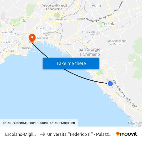 Ercolano-Miglio D'Oro to Università ""Federico Ii"" - Palazzo Degli Uffici map