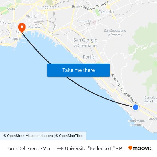 Torre Del Greco - Via Nazionale, 382 to Università ""Federico Ii"" - Palazzo Degli Uffici map